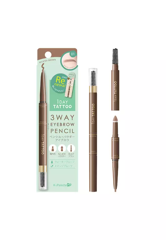 1Day Tattoo 3Way Eyebrow Pencil - 01 Milktea Brown