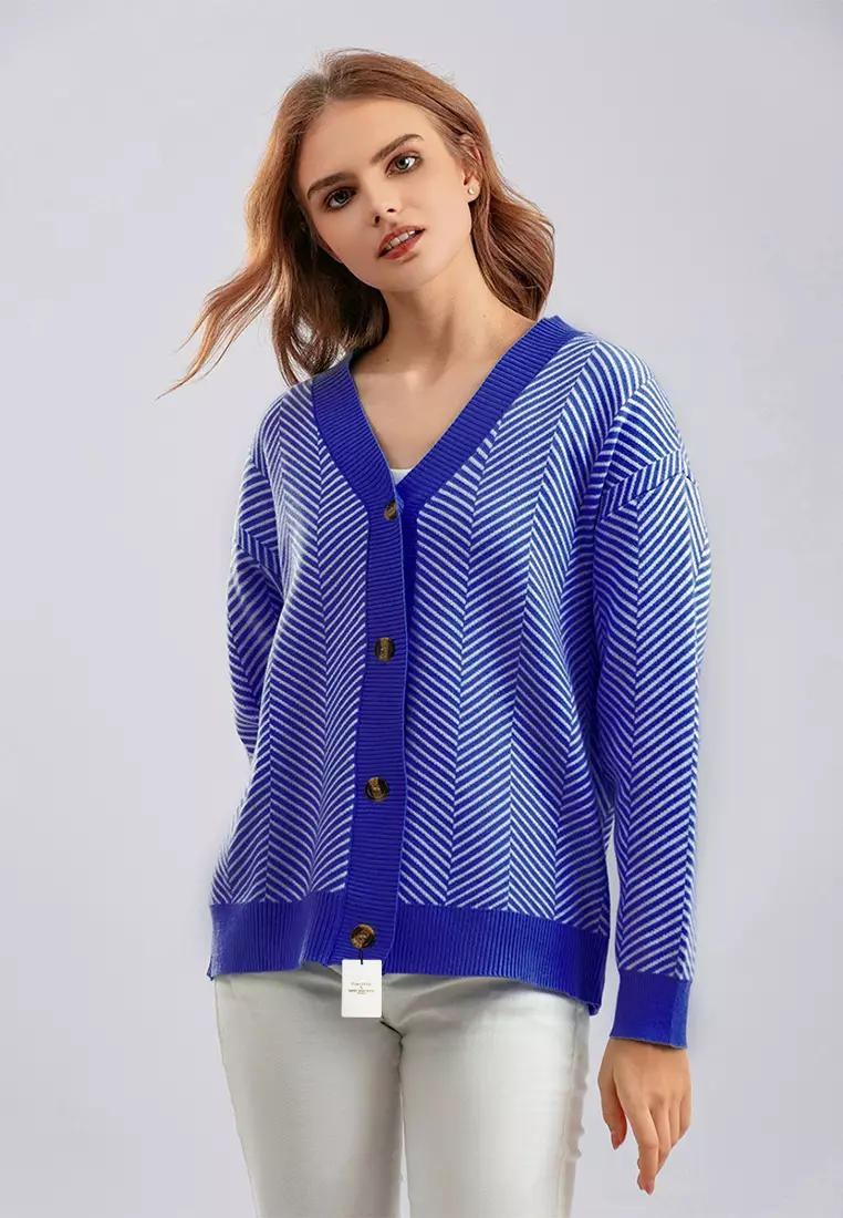 White and sale blue striped cardigan