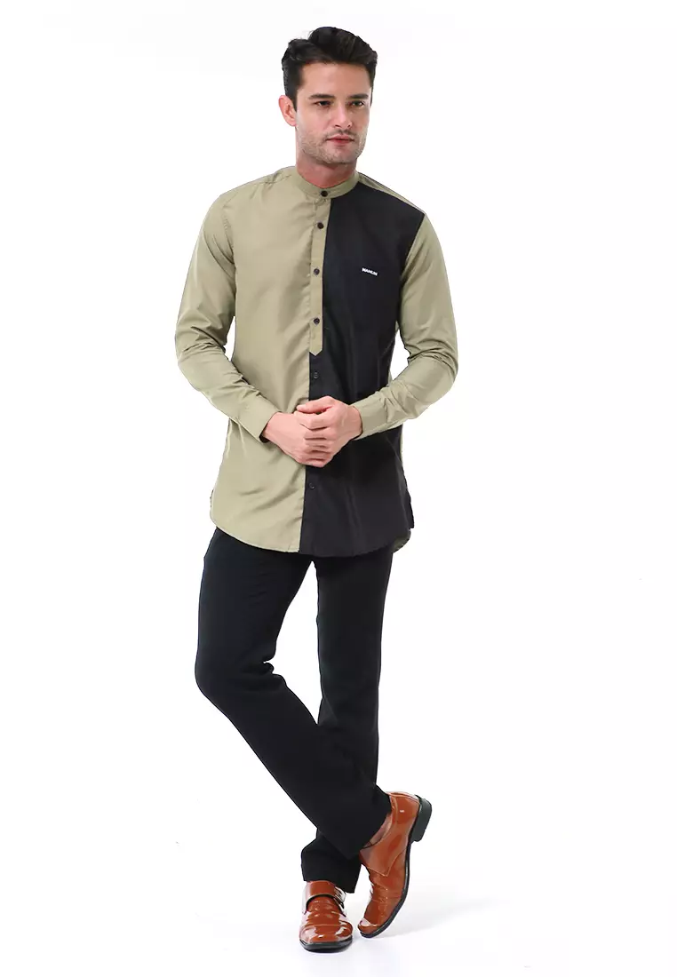 Leopold Kemeja Koko Pria Lengan Panjang Design Variasi Warna Material Cotton ORIGINAL - Army Black