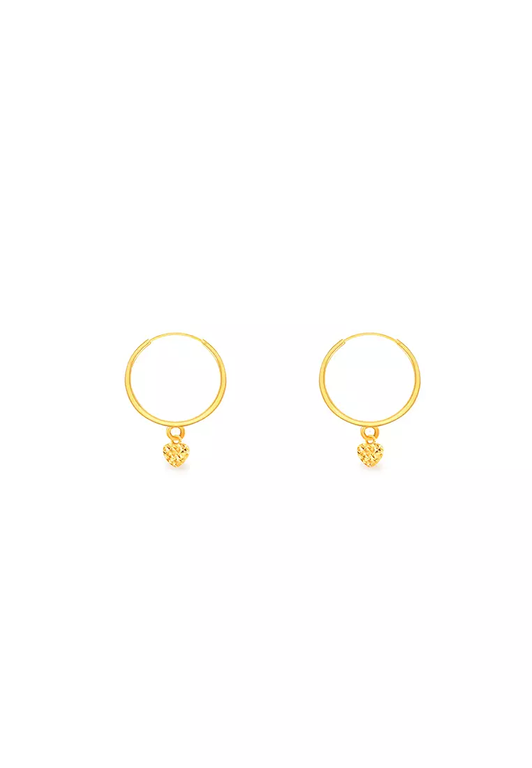 916/22K Gold Round Loop with Love Earrings S60 (M Size)