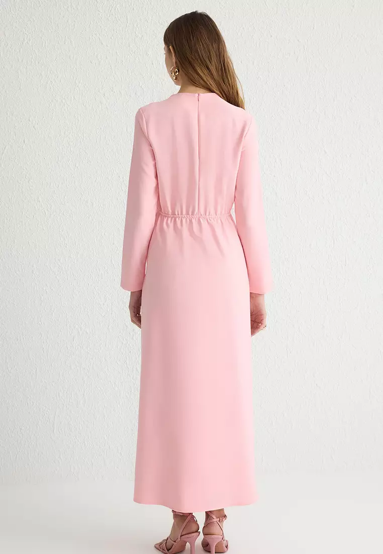 Light Pink Floral Buttoned Woven Dress TCTSS25EB00032