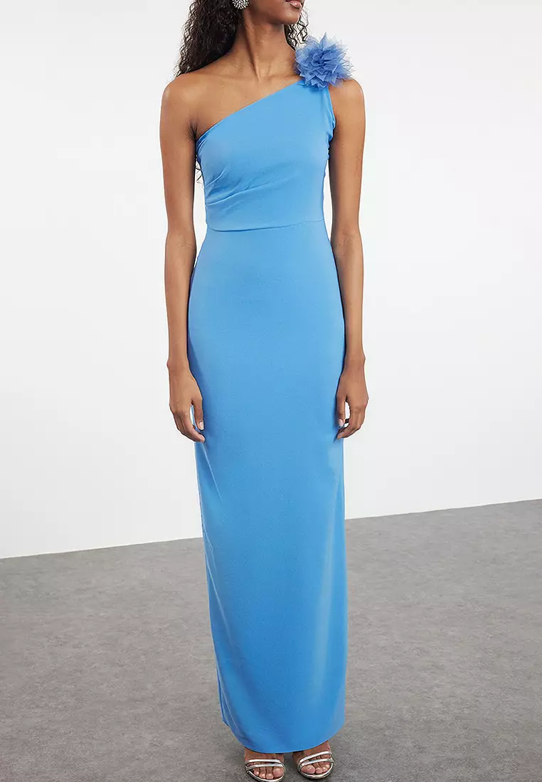 Jual Trendyol One Shoulder Slit Evening Maxi Dress Original 2025