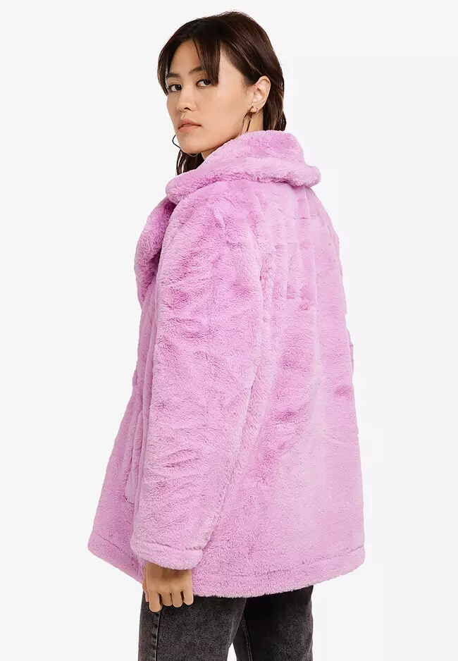 French connection waist belt quilted faux fur hot sale hooded jacket