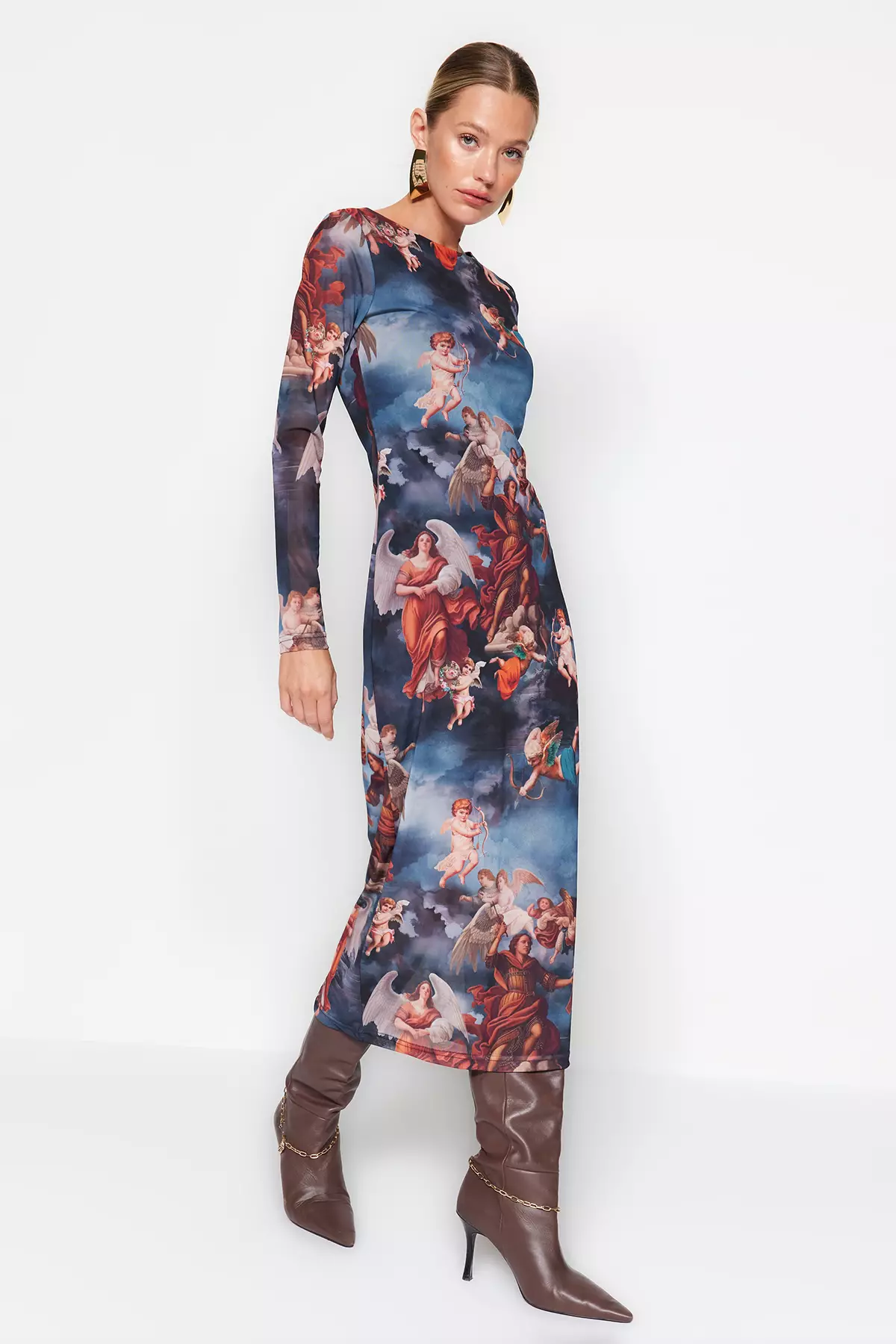 Fitted Boat Neck Midi Dress