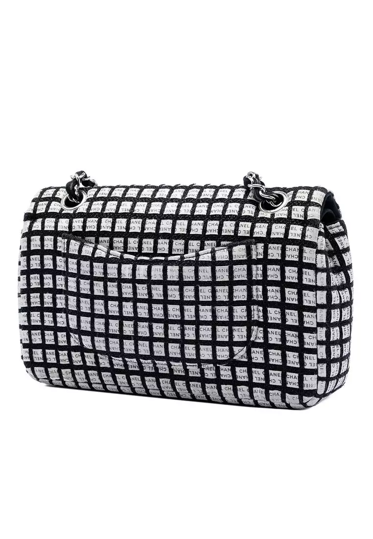 Pre-Loved Chanel Medium Classic Ribbon And Tweed Logo Double Flap