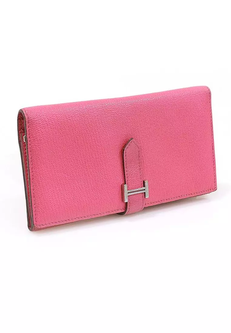 二手 Rose Azalee Mizore 山羊皮銀色雙折錢包（印章款）