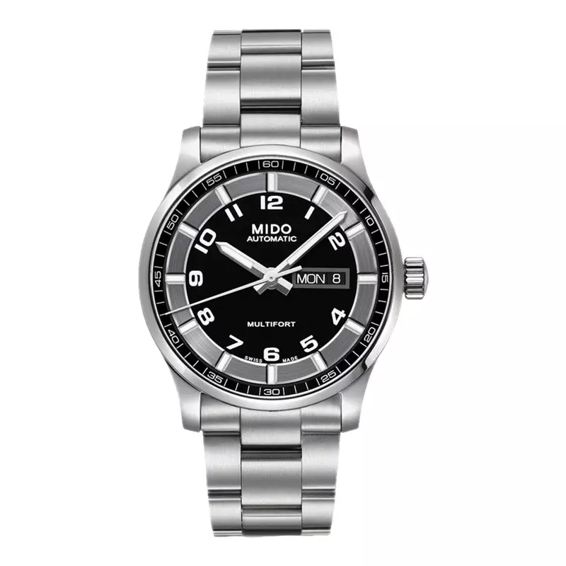 Cinturino In Pelle Italiana Per Orologio Mido Multifort M005 – 23mm Con Fibbia A Farfalla In Acciaio, Nero