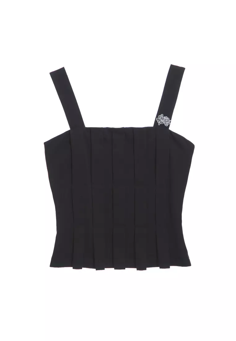 Pleated Black With Embroidery Detail