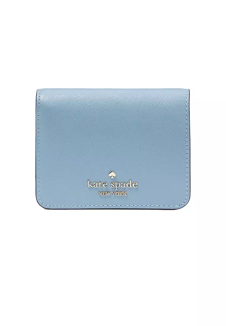 Kate Spade Madison Large Slim Bifold Wallet Polished Blue Saffiano