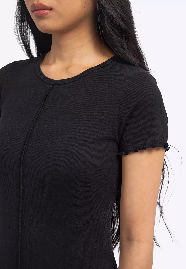 Short Sleeve Overlock Midi Dress