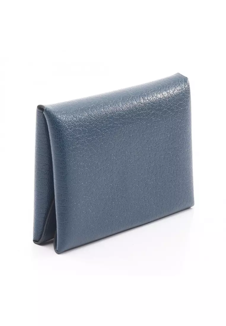 Pre-Loved Hermès Calviduo deep blue coin purse Chevre Shamquila Dark navy B stamp