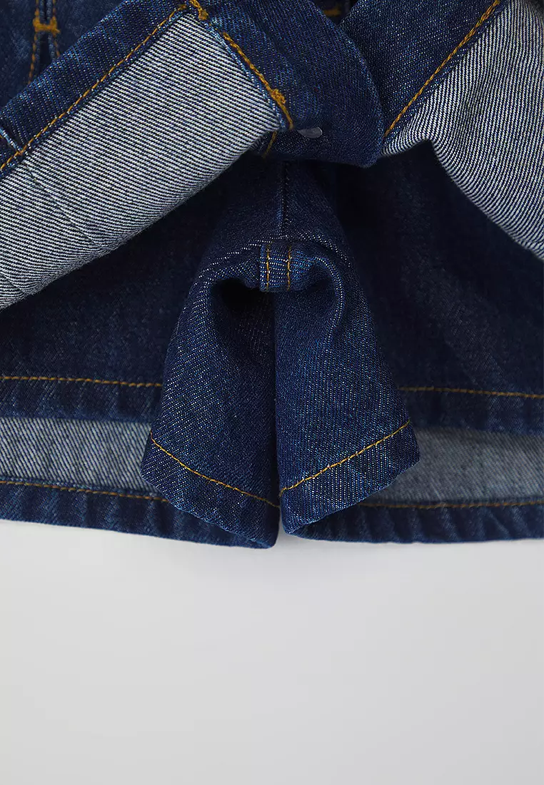 Dark Blue Button Detailed Denim Shorts Skirt