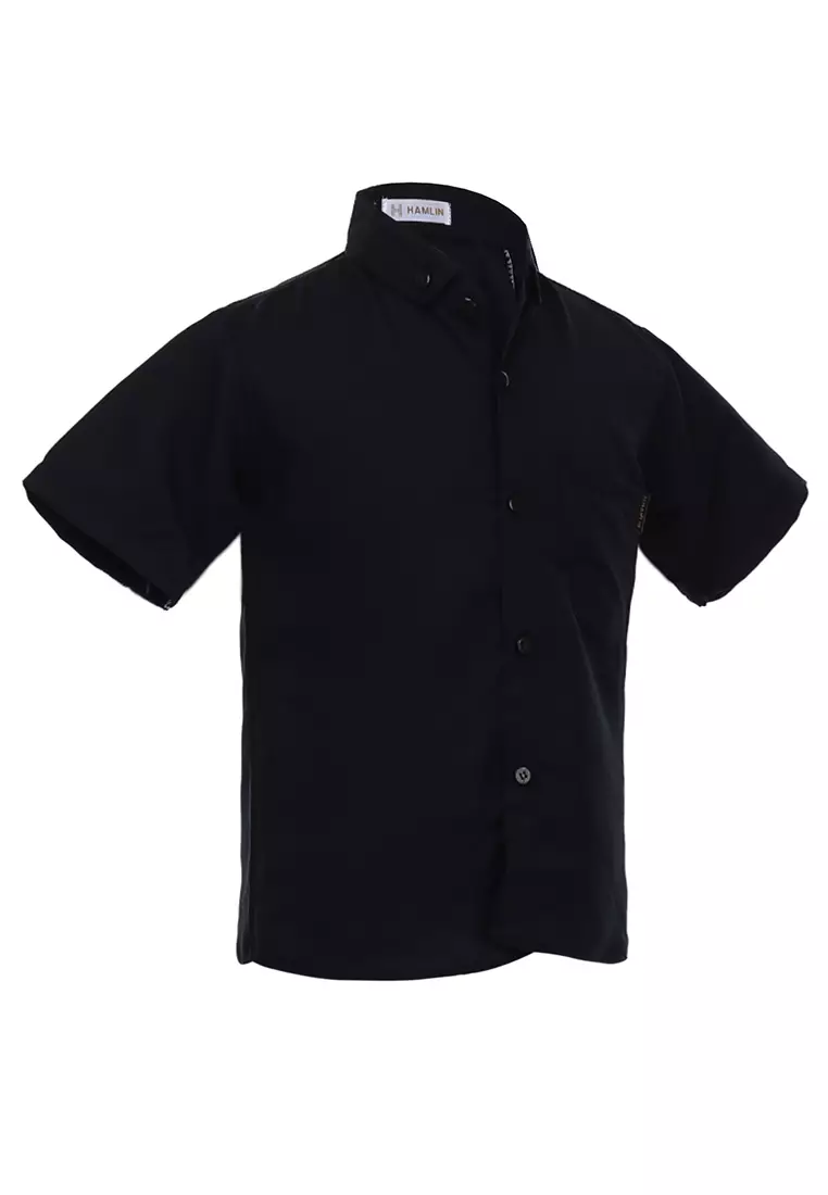 Juste Kemeja Formal Anak Laki-laki Lengan Pendek Motif Polos Kids Shirt Comportable Material Cotton ORIGINAL - Black