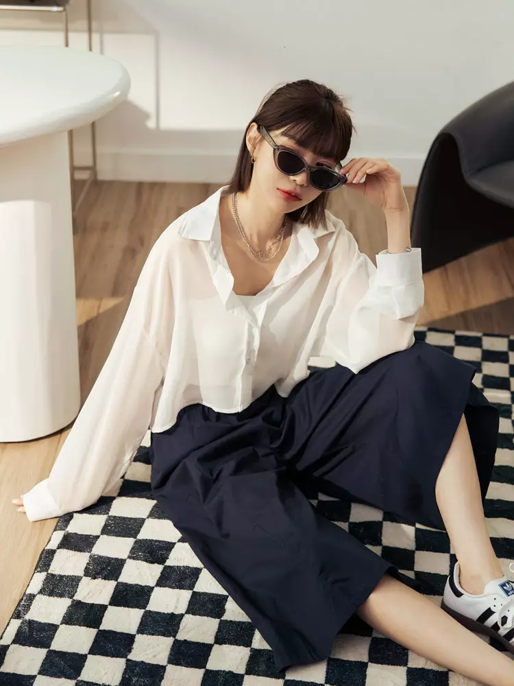 Cotton Elastic Waist Wide-Leg Cropped Trousers [BA3858]