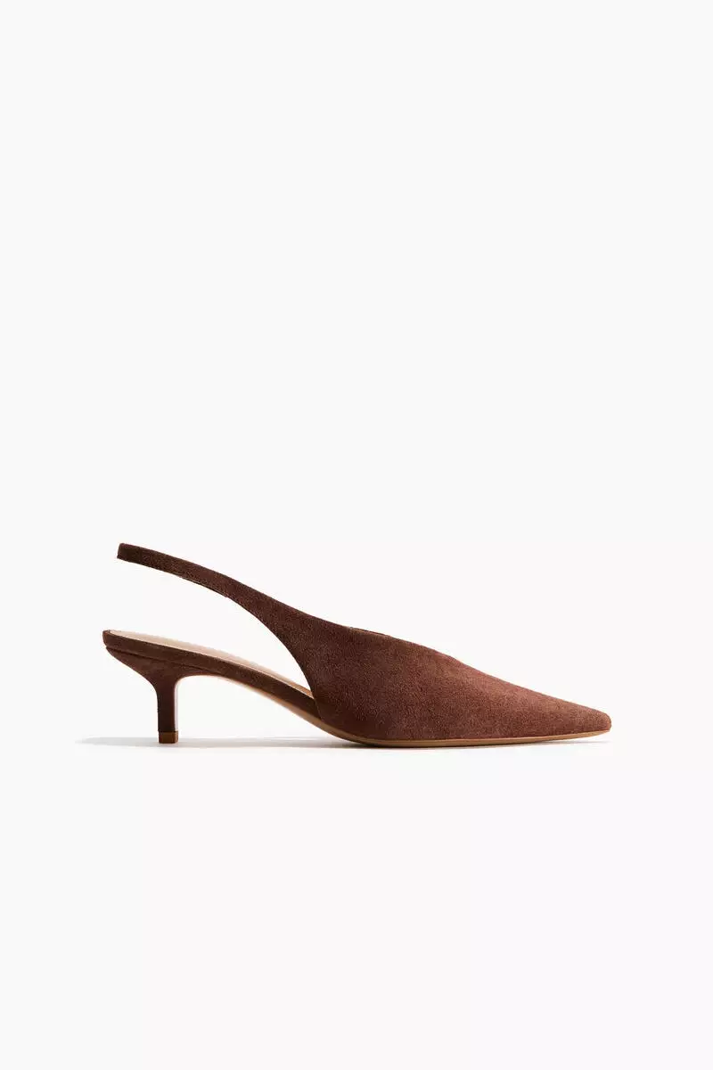 Kitten-heeled leather slingbacks