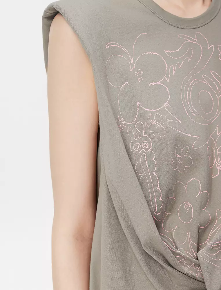 短款拼接無袖連衣裙