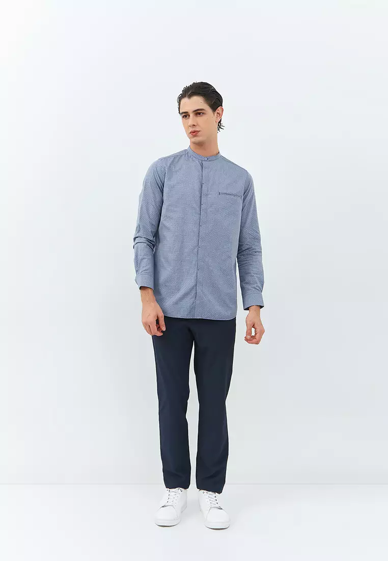 Jobb Khaldun Koko Pria Lengan Panjang Slim Fit Navy