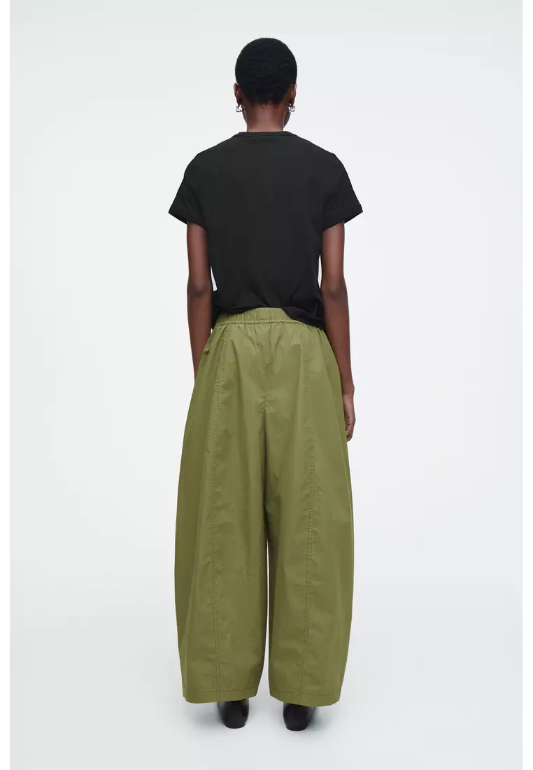 ELASTICATED BARREL-LEG TROUSERS