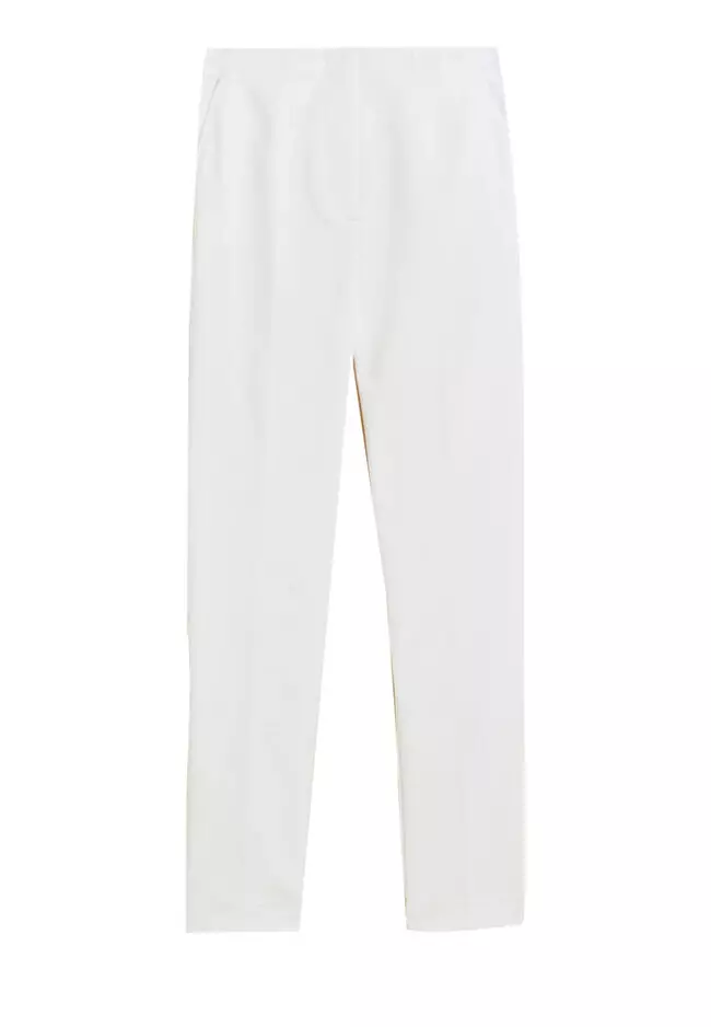 Cotton Blend Slim Fit Ankle Grazer Trousers