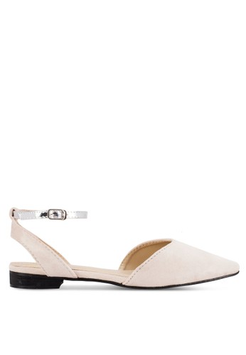 Contrast Ankle Strap Point Toe Flats
