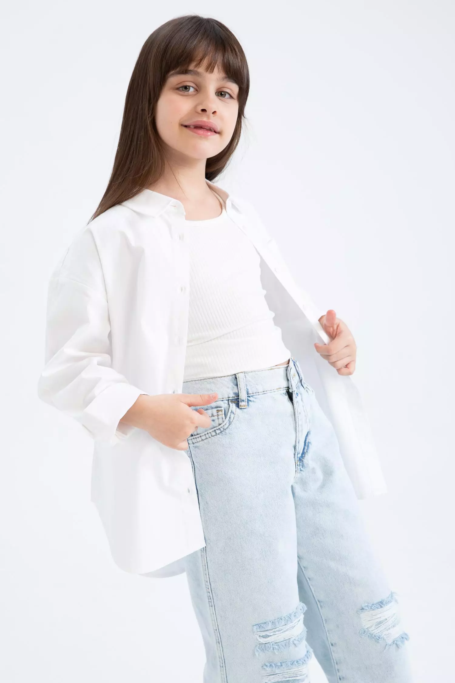 Oversize Fit Poplin Long Sleeve Cotton Shirt
