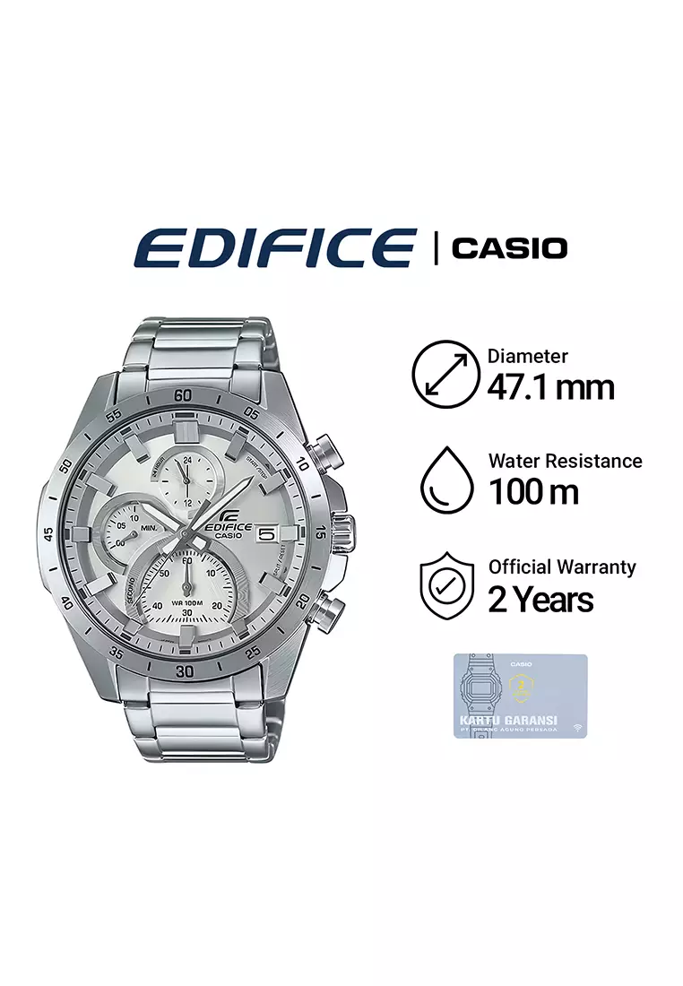 Casio Edifice Chronograph EFR-571MD-8AV Jam Tangan Analog Pria White Dial - Silver Stainless Steel