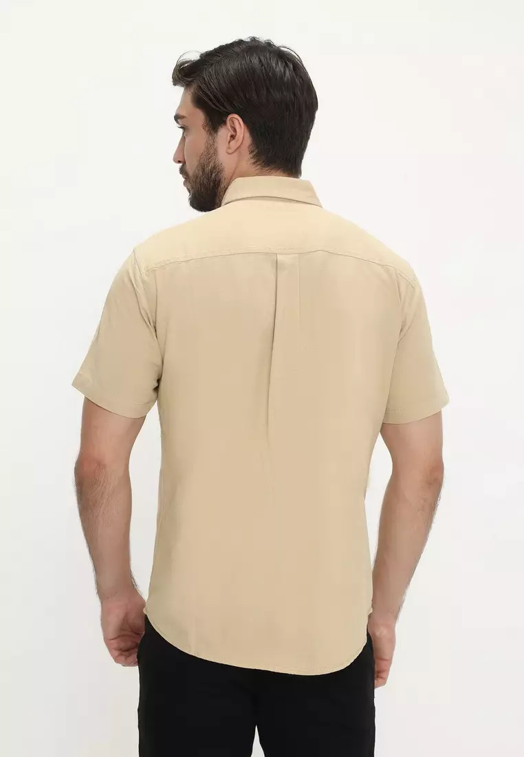 POLICE Kemeja Polos Cotton Cream Regular Fit Pria