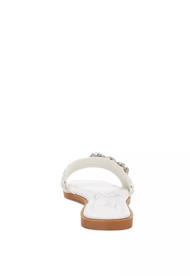 Diamante Flat Sandals in White