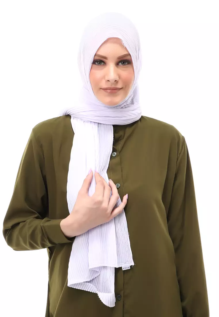 Melissa Pashmina Plisket Garis Hijab Wanita Relaxed Fit - White