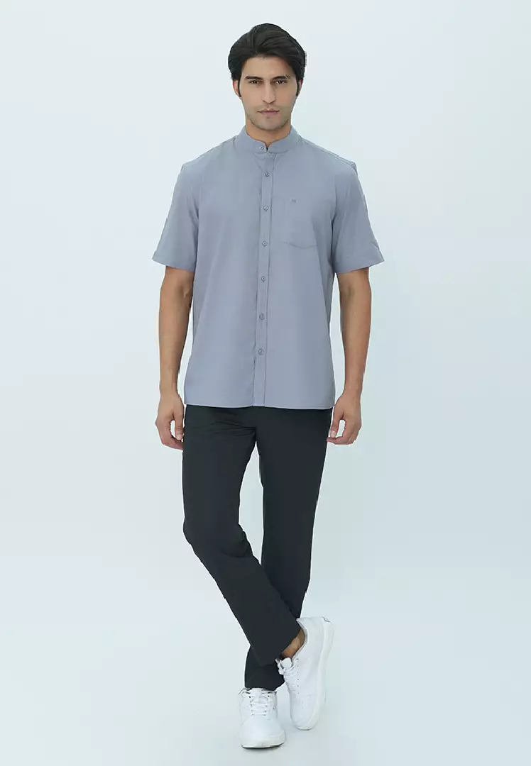 Johnwin - Baju Koko Muslim Pria - Single Pocket - Motif Polos - Lengan Pendek - FSH.652.S606 -  Free keychain