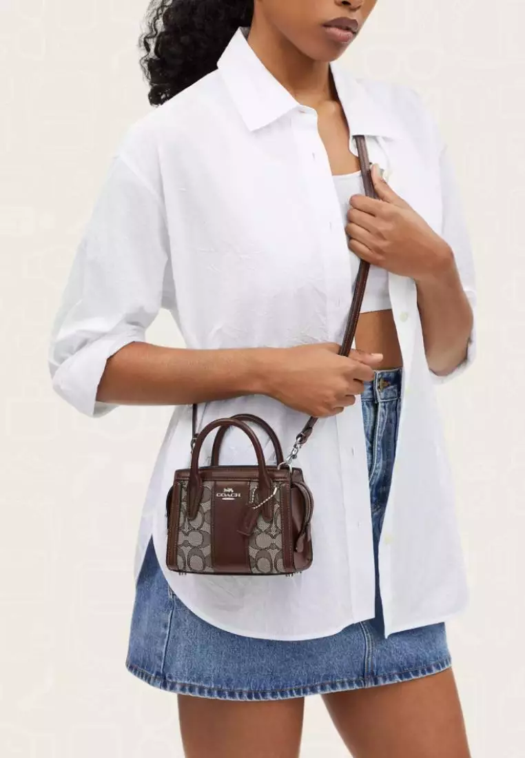 Coach Andrea Mini Carryall In Signature Jacquard Oak Maple