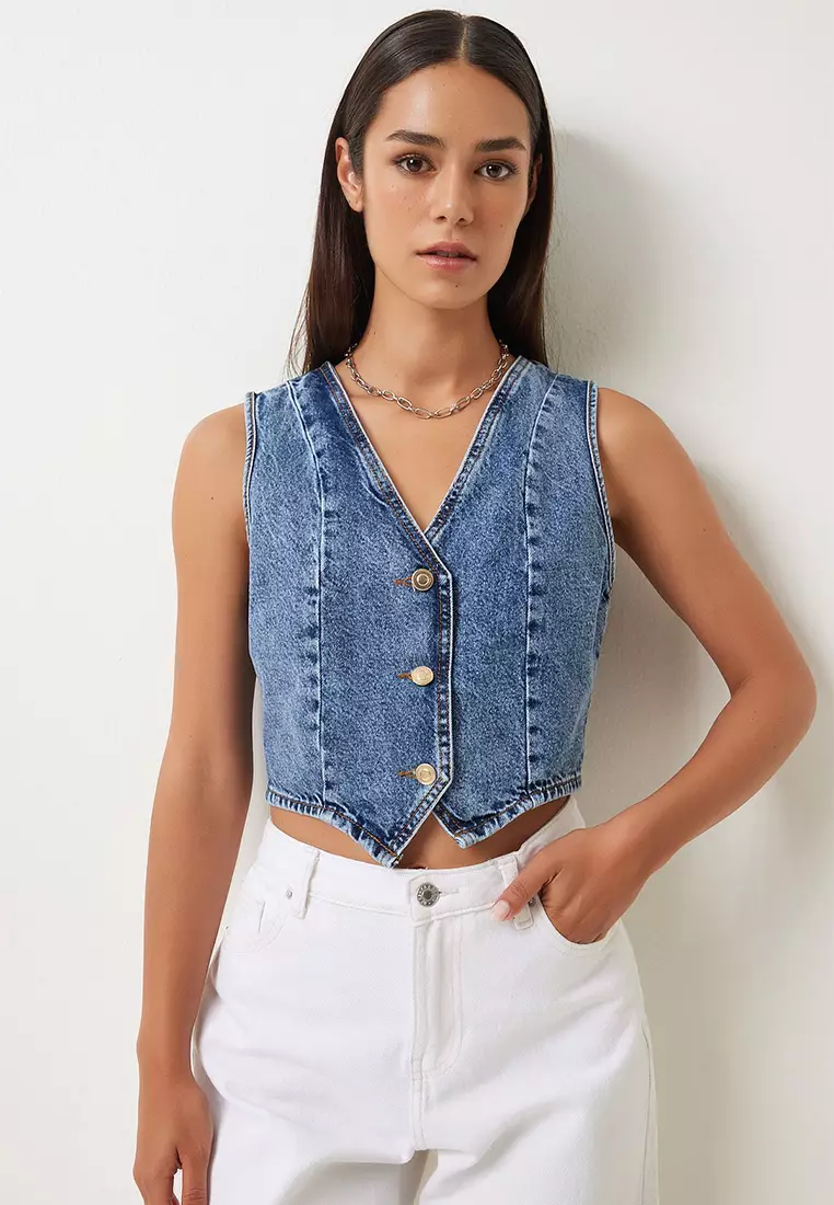 Crop Top Denim Vest Jual Happiness Istanbul Crop Denim Vest