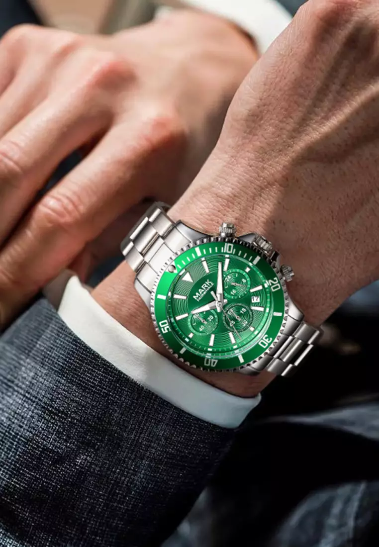 Unisex Alloy Chronograph Quartz Watch, 45mm, Stainless Steel Bracelet