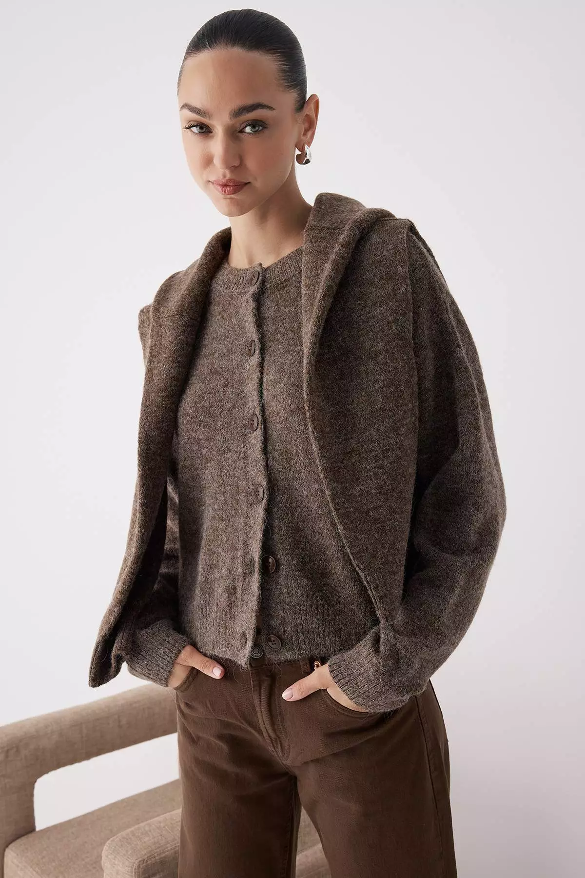 Mink Alpaca Wool Blended Wide Fit Knitwear Cardigan