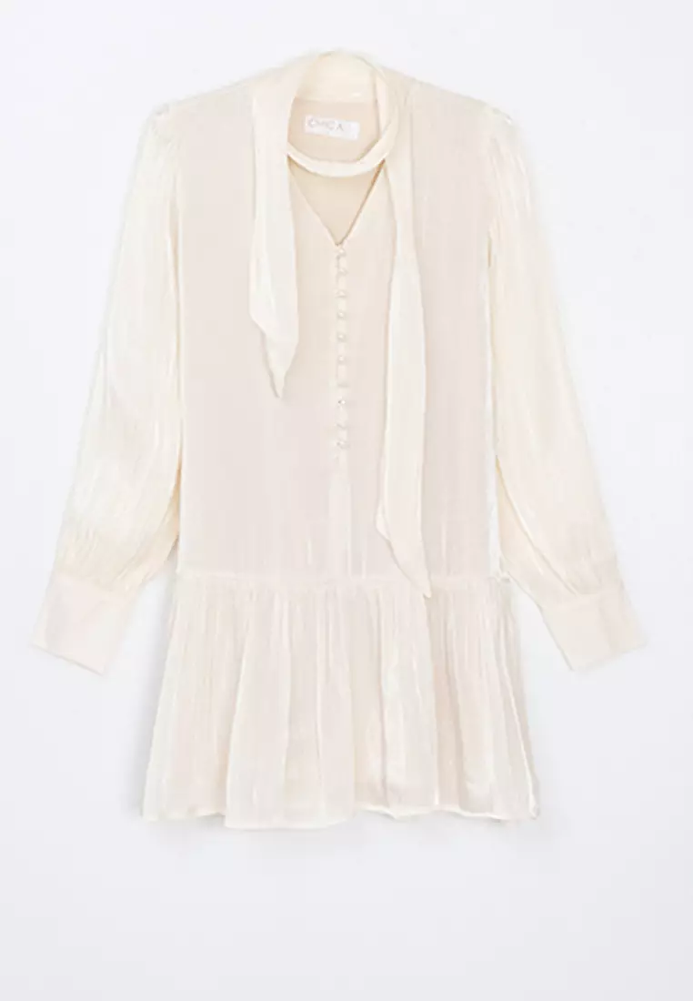 Neck Scarf Long Sleeve Dress