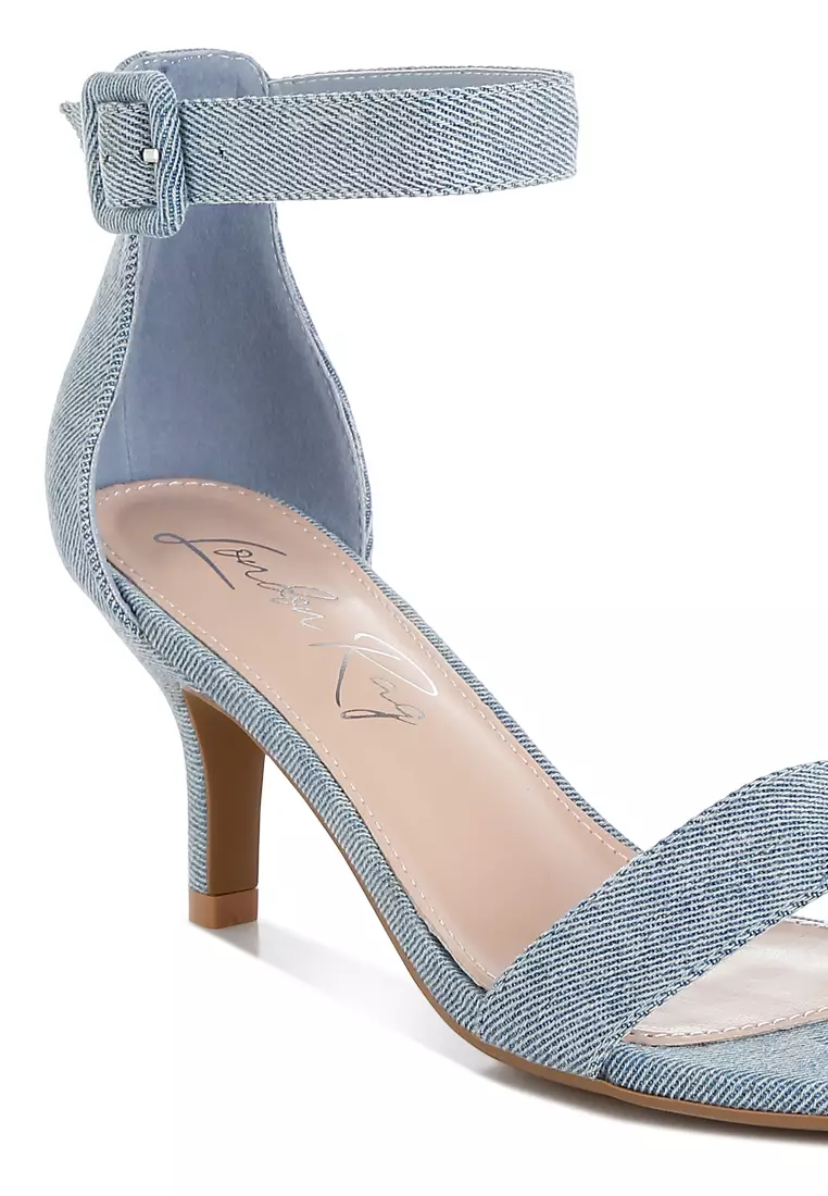Denim Kitten Heel Sandals