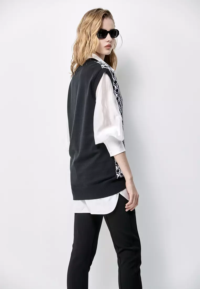 V-Neck Floral Print Knit Vest