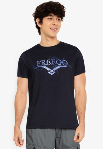 Freego black Round Neck Jersey Cotton T-Shirt with Soft Touch Graphic Print E8D12AA28AC87FGS_1