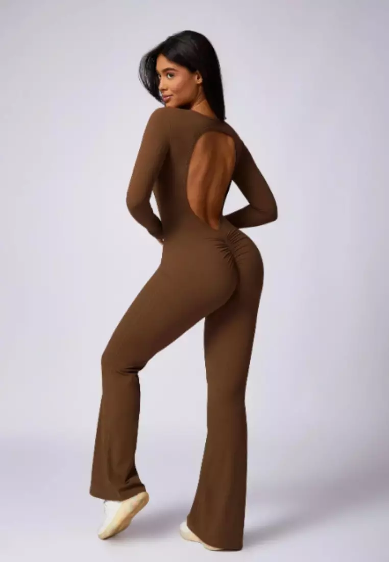 Selene Open Back Flare Jumpsuit – Sculpting Fit Premium Stretch Women Gym to Streetwear