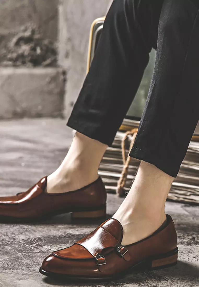 Double Buckle Synthetic Leather Loafers MC22023