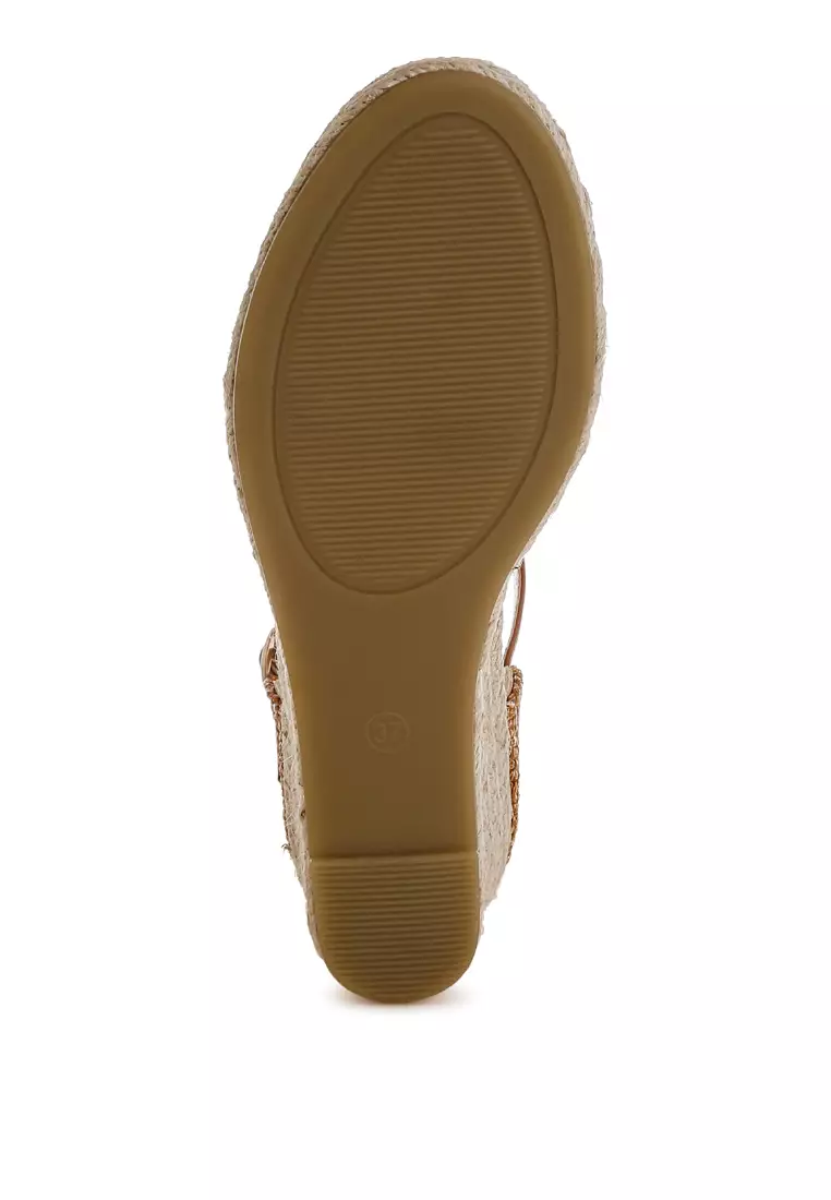 Tan Raffia Woven Wedge Sandals