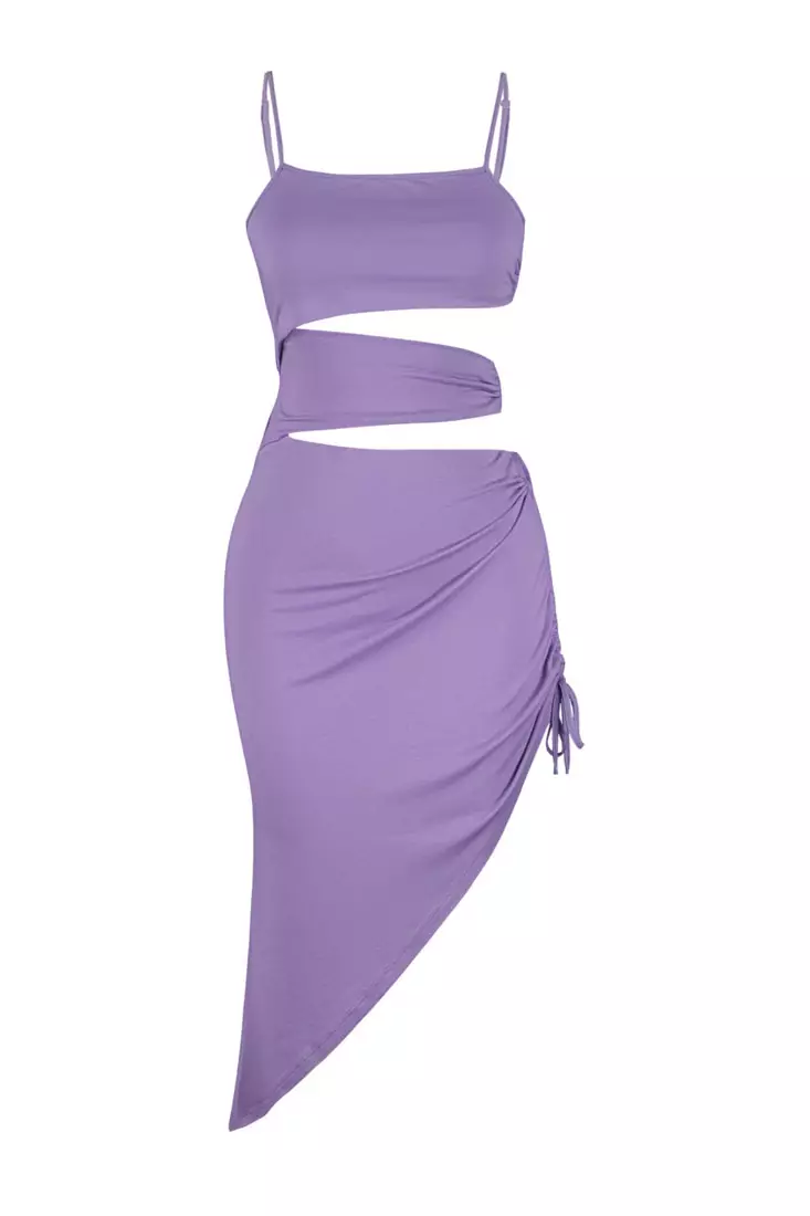 Lilac Fitted Midi Knitted Cut Out/Window Beach Dress