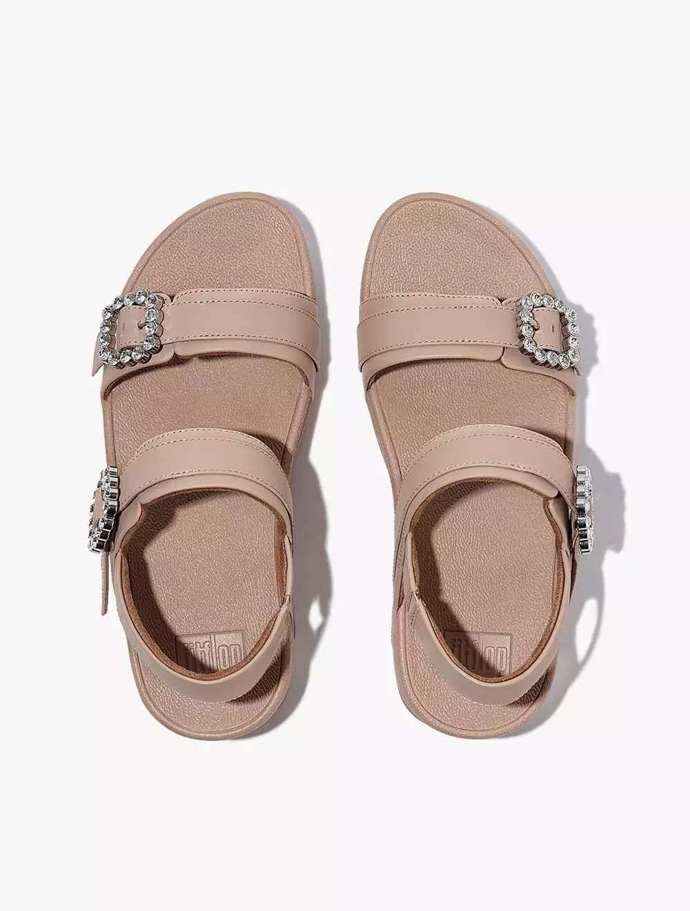 Fitflop Lulu Crystal-Buckle Leather Back-Strap Sandals - Classic Beige