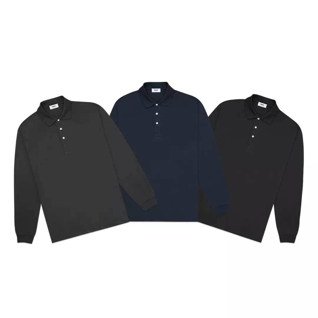Basic Pique Long Sleeve Polo Shirt Black
