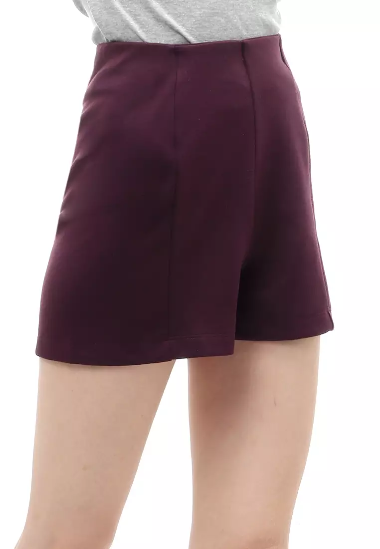 Short Pants Bawahan Wanita Motif Solid Design Casual Premium Quality - Plum