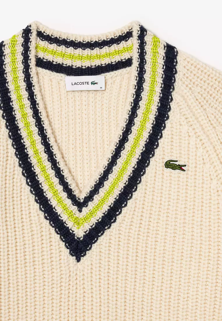 Oversized Wool V Neck Tennis Sweater