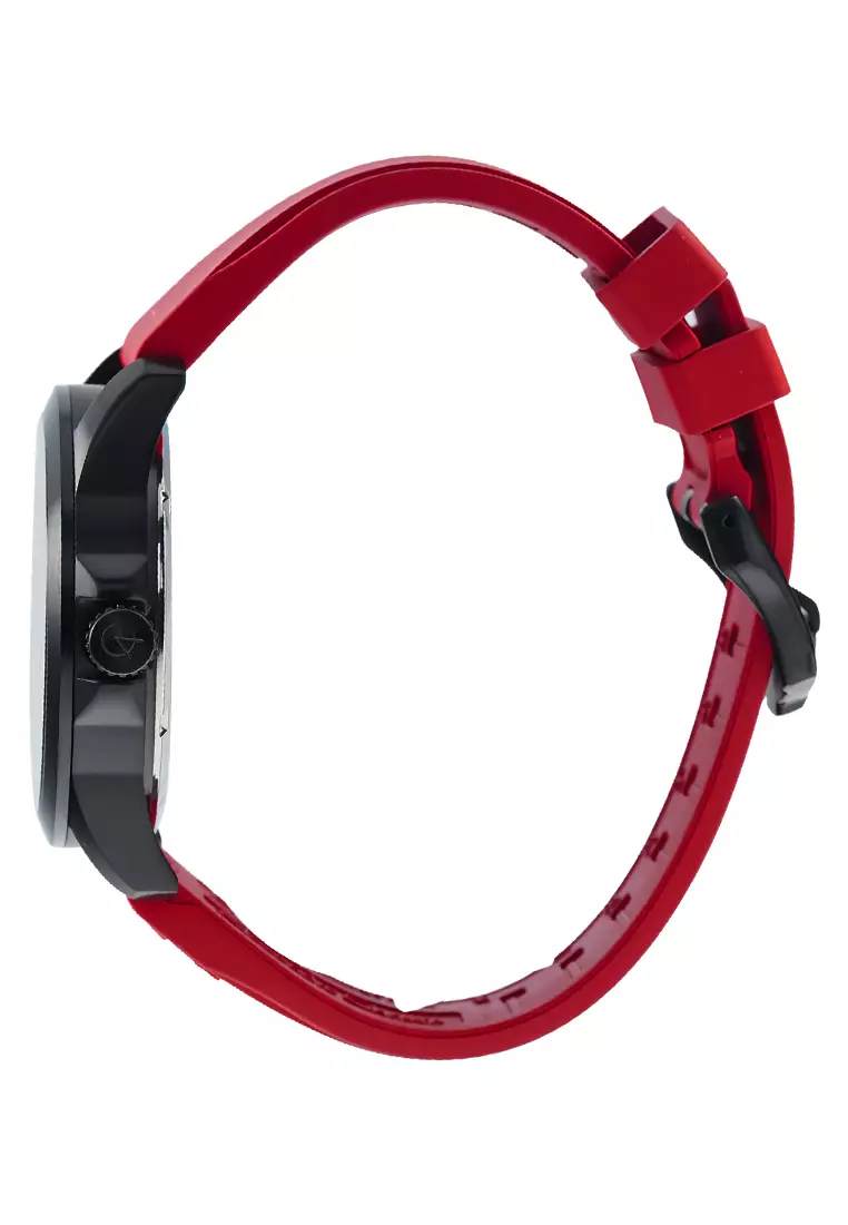Alexandre Christie - Jam Tangan Pria - Black - Red Rubber Strap - 6656 MERIPBARE
