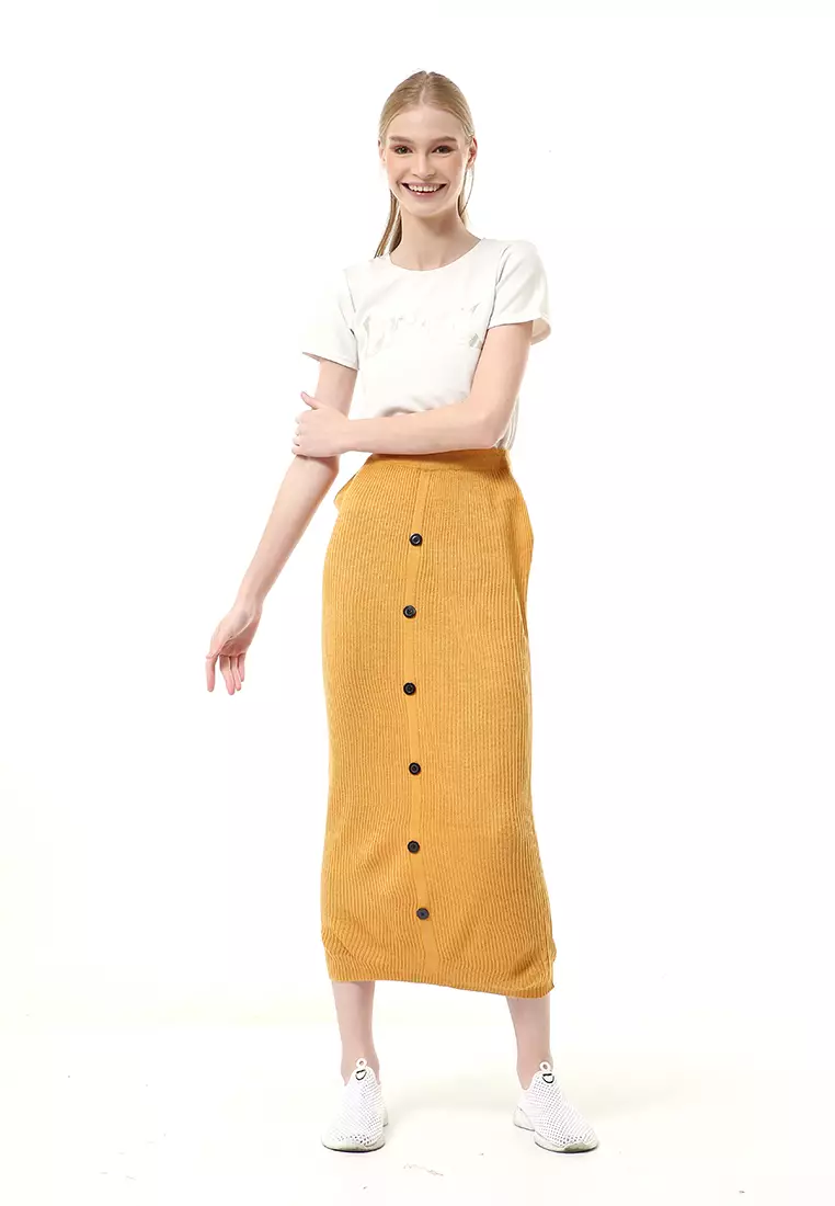 Deliana Rok Rajut Kancing Bawahan Wanita Premium Quality - Mustard