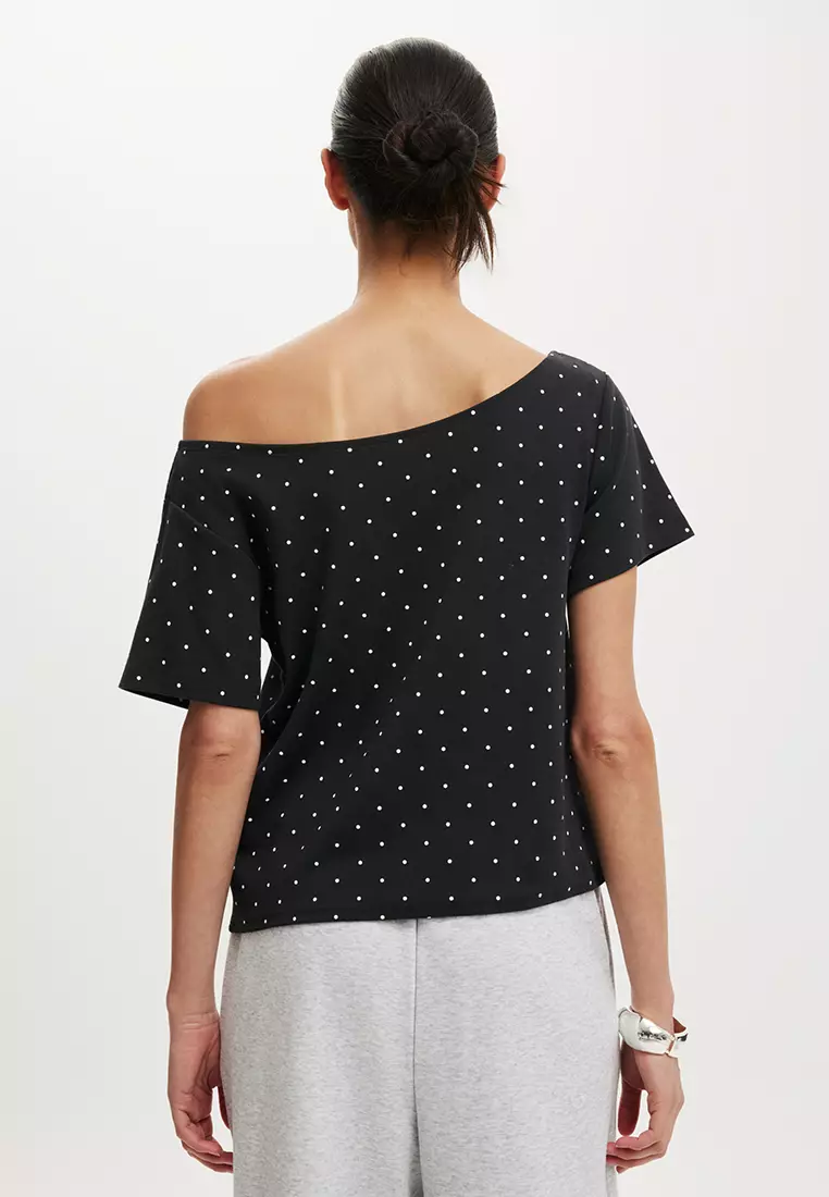 The Sporty Off Shoulder Graphic Tee