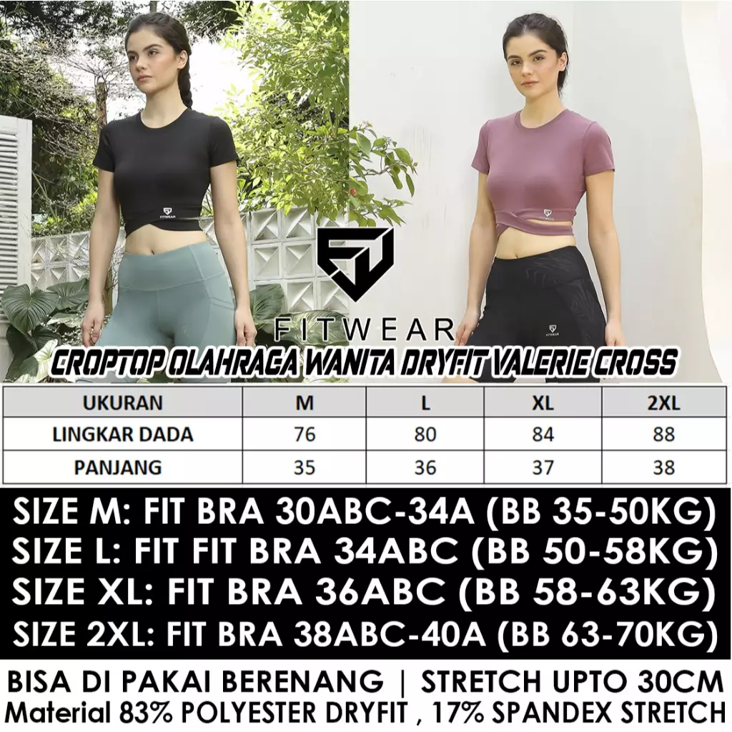 Fitwear - Croptop Wanita Dryfit VALERIE ROUNDCROSS JUMBO SHORT SLEEVE - BLACK